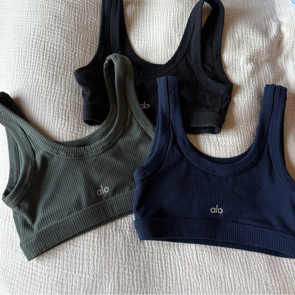 ALO Yoga Ribbed Bra Trio - Black, Green, Navy